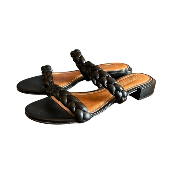 L’Intervalle Braided Leather Slide Sandal Black US 8 Double Strap Low Block Heel - Picture 12 of 14